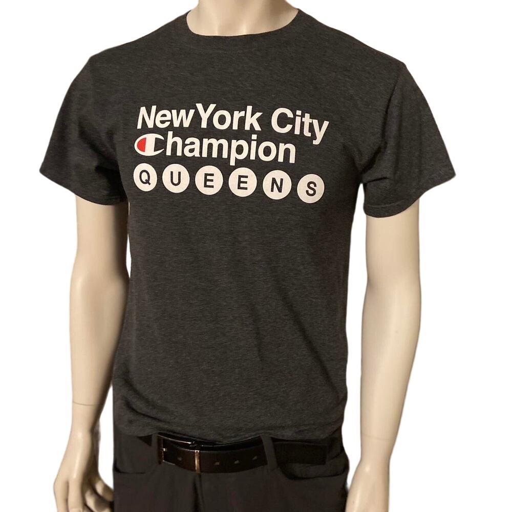 Champion NYC QUEENS Subway Grey Cotton Tee Mens sz S